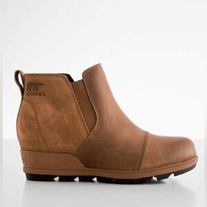 Sorel Evie Pull on Wedge Ankle Boots Women's Size 8 US Brown Leather & Suede